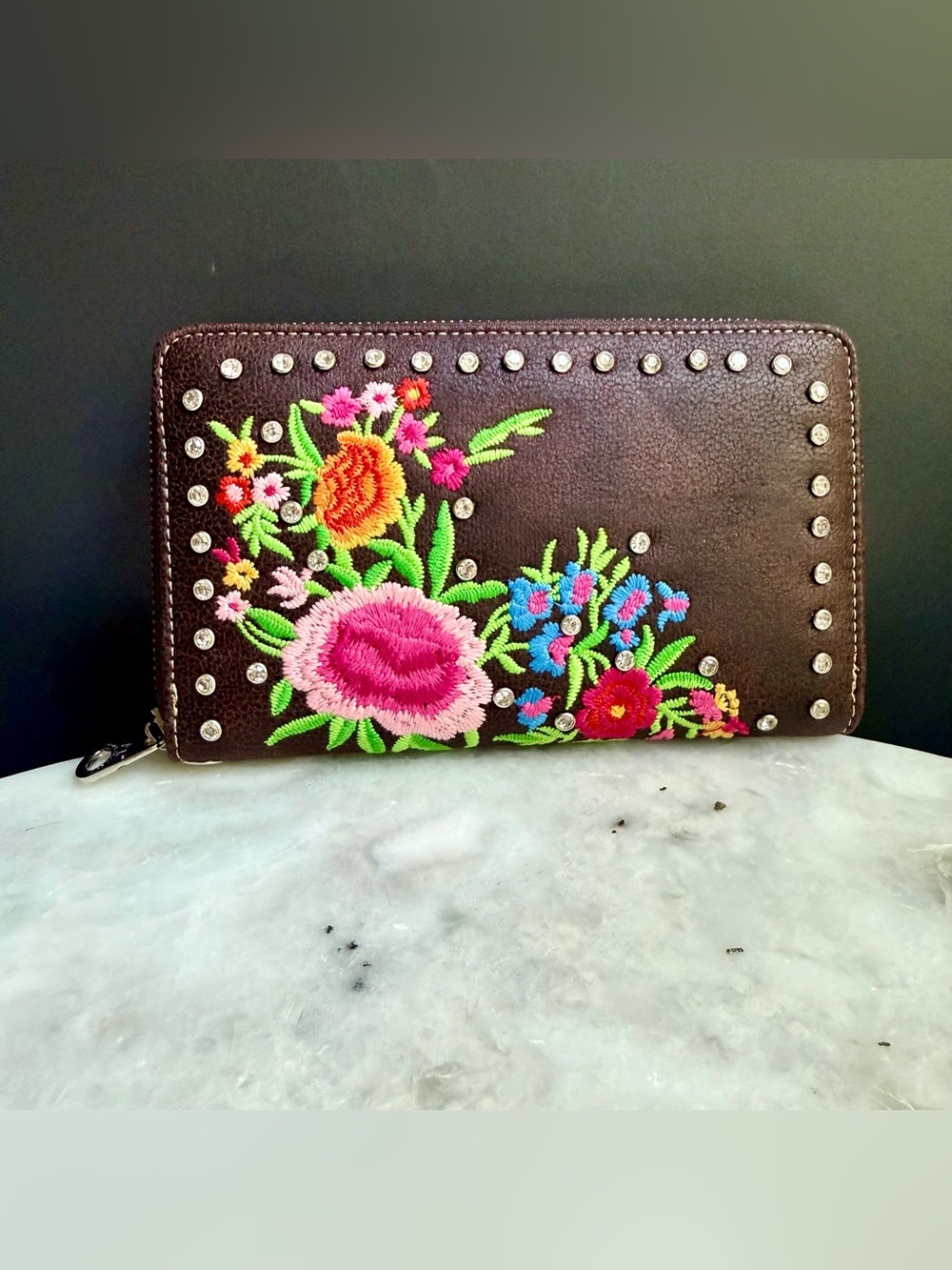 Montana West Embroidered Floral Zip
Around Wallet Studded Rhinestone
NWOT